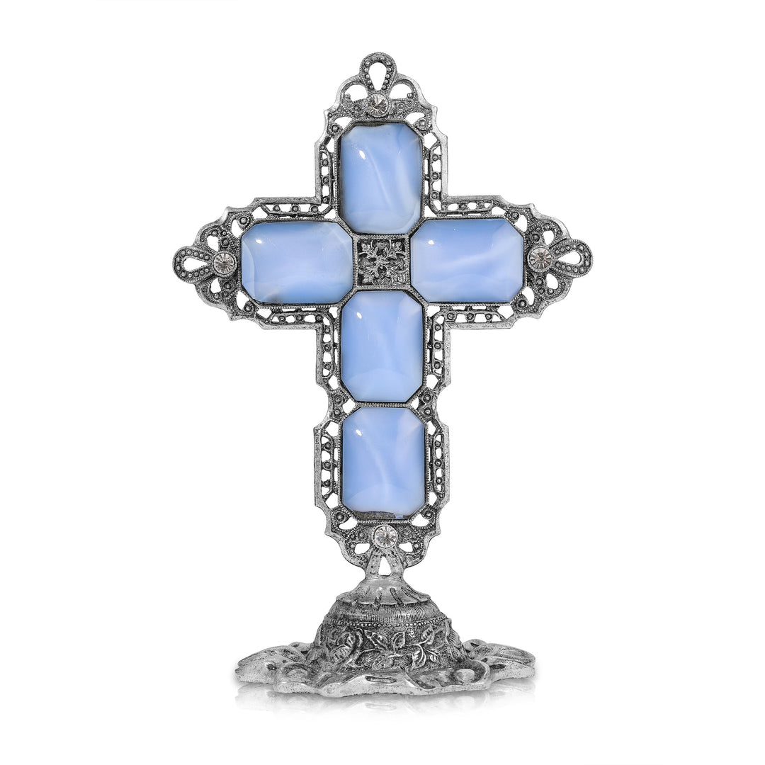 Symbols of Faith Blue Octagon Stone Cross Stand