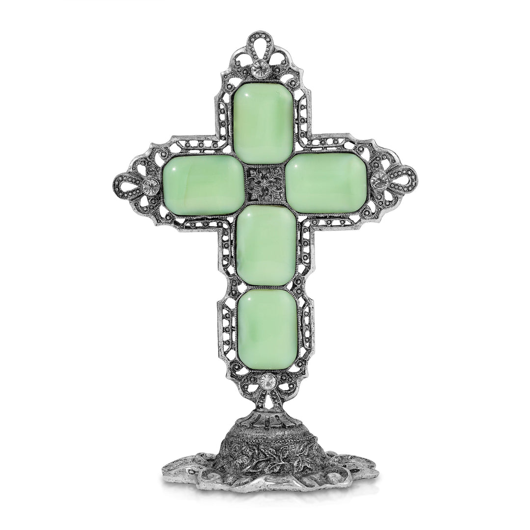 Symbols of Faith Green Octagon Stone Cross Stand