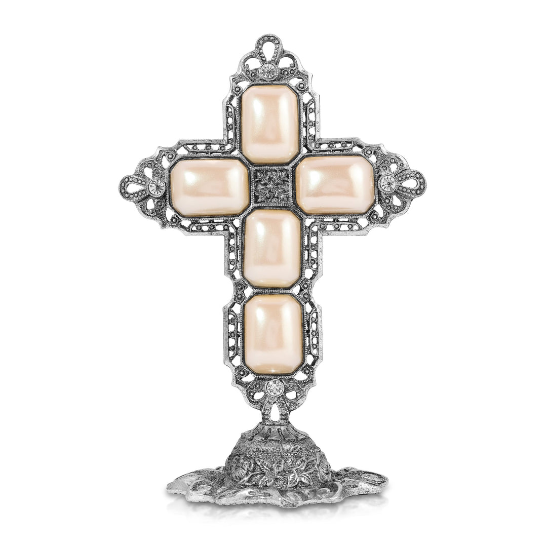 Symbols of Faith White Octagon Stone Cross Stand