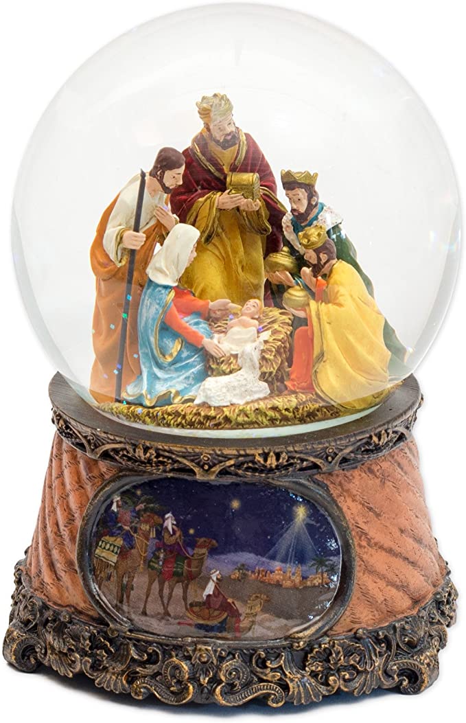 Three Kings Nativity Scene Musical Glitter Dome