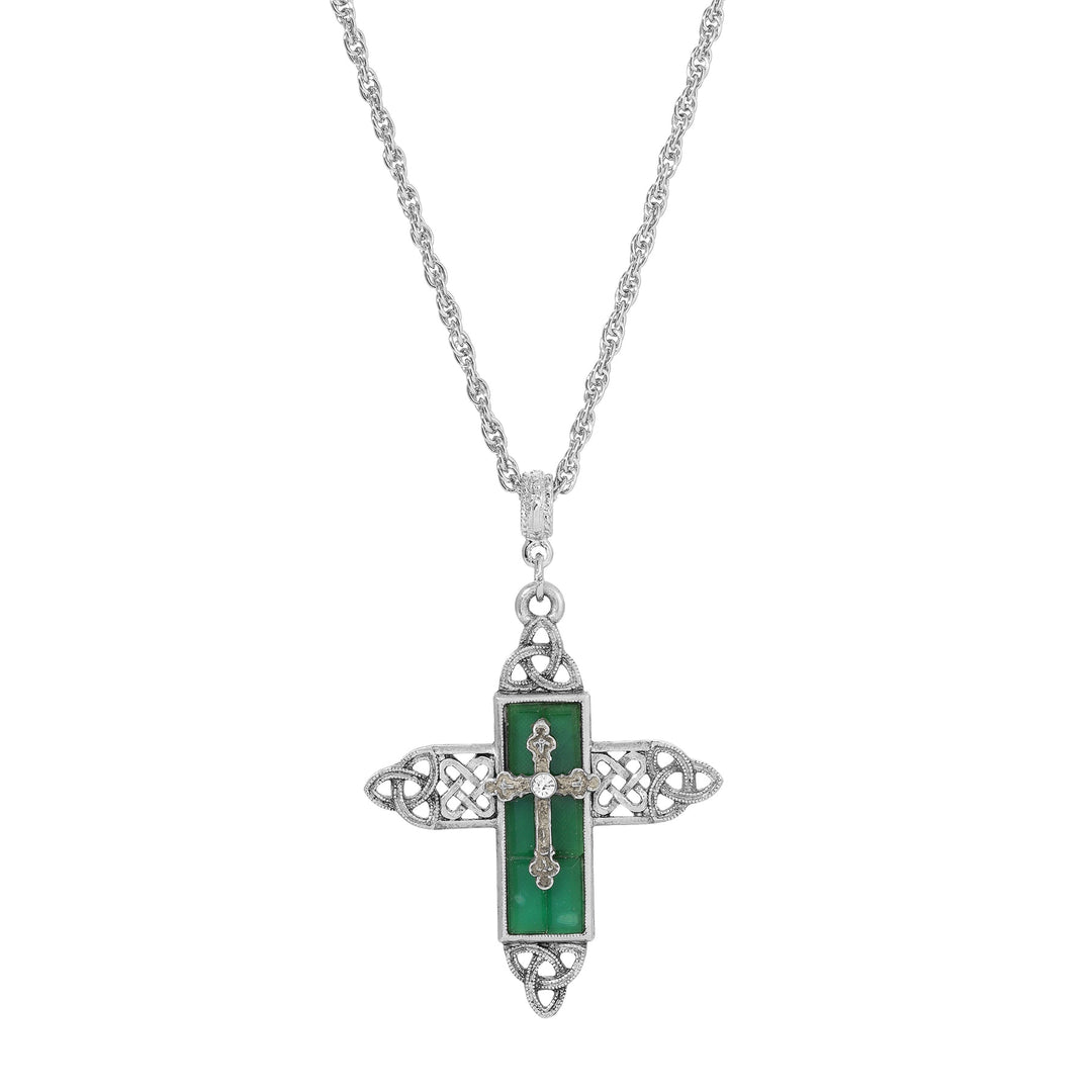 Triquetra Cross Green Glass Necklace