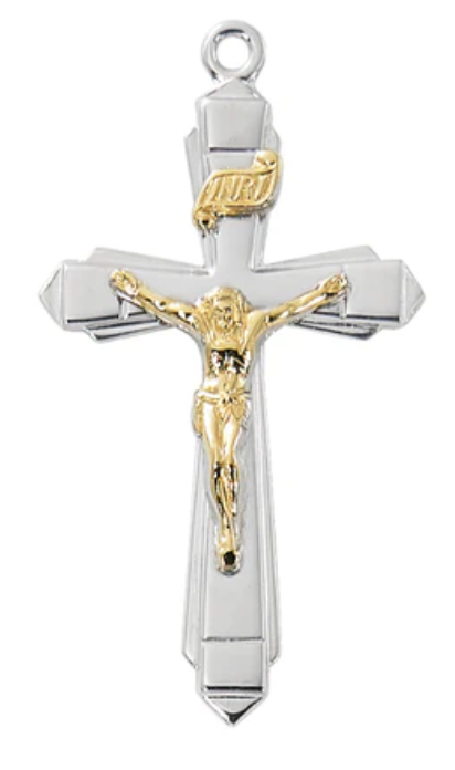Two-Tone Gold & Sterling Silver Crucifix on 18" Chain