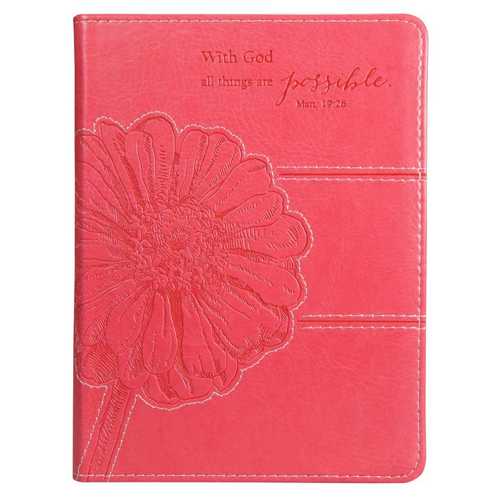 With God All Things Are Possible Fuchsia Pink Faux Leather Handy-sized Journal - Matthew 19:26