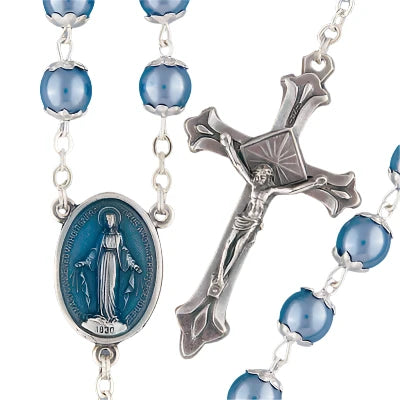 8MM Blue Pearl Capped Rosary