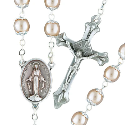 8mm Pink Pearl Capped Rosary