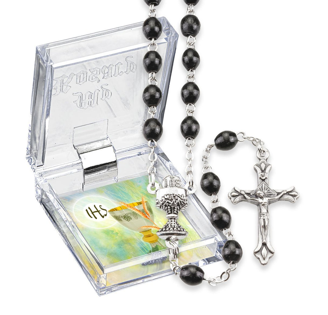 4mm x 6mm Oval Black Wood First Communion Rosary