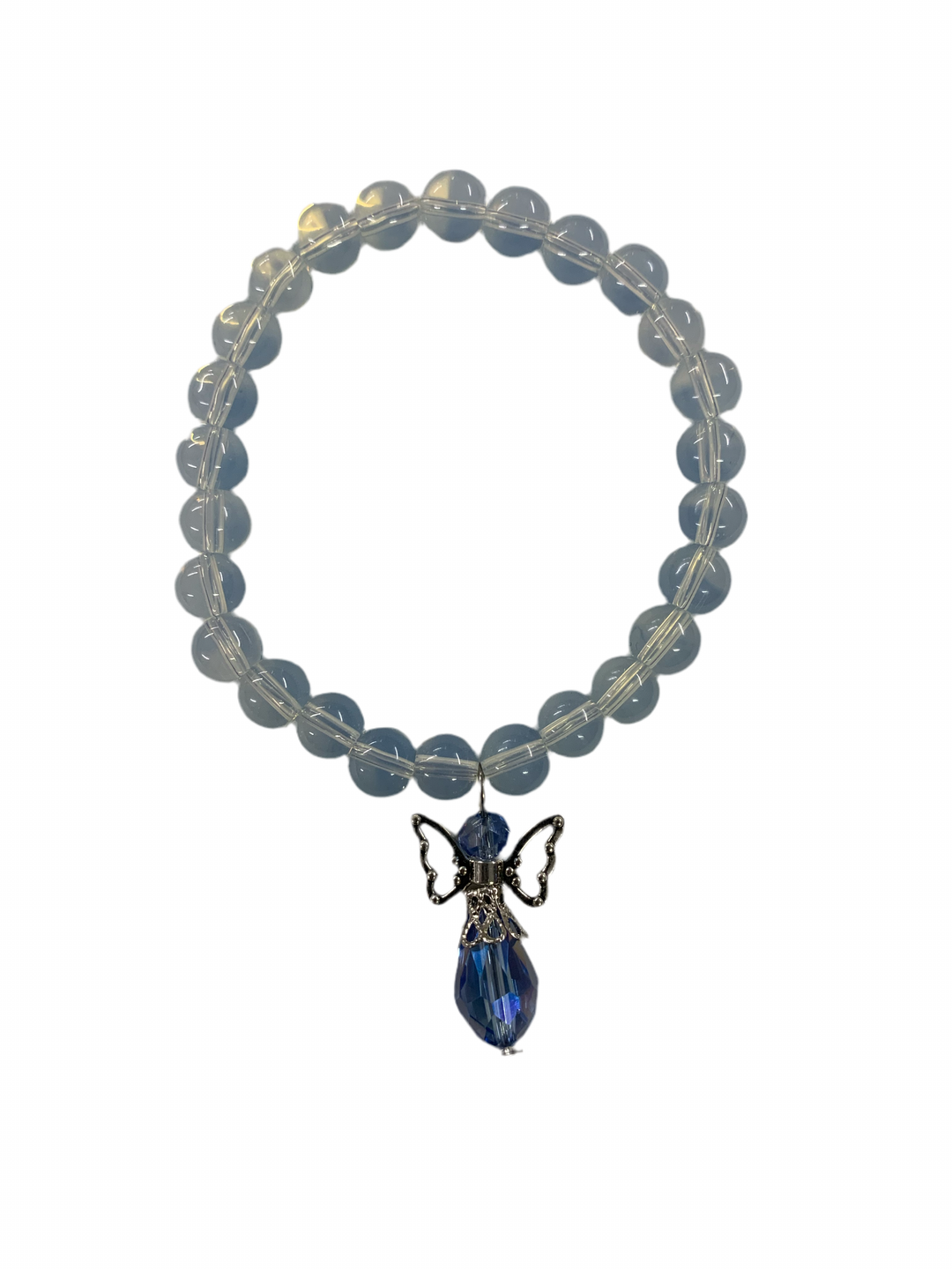 7MM Blue Opal Bracelet with Crystal Angel Charm