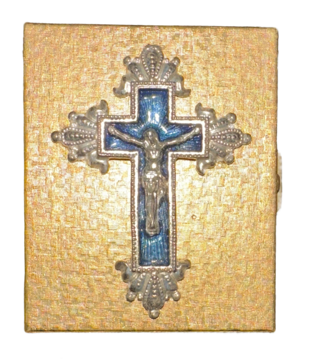 Blue Enameled Crucifix Gold Trinket Box