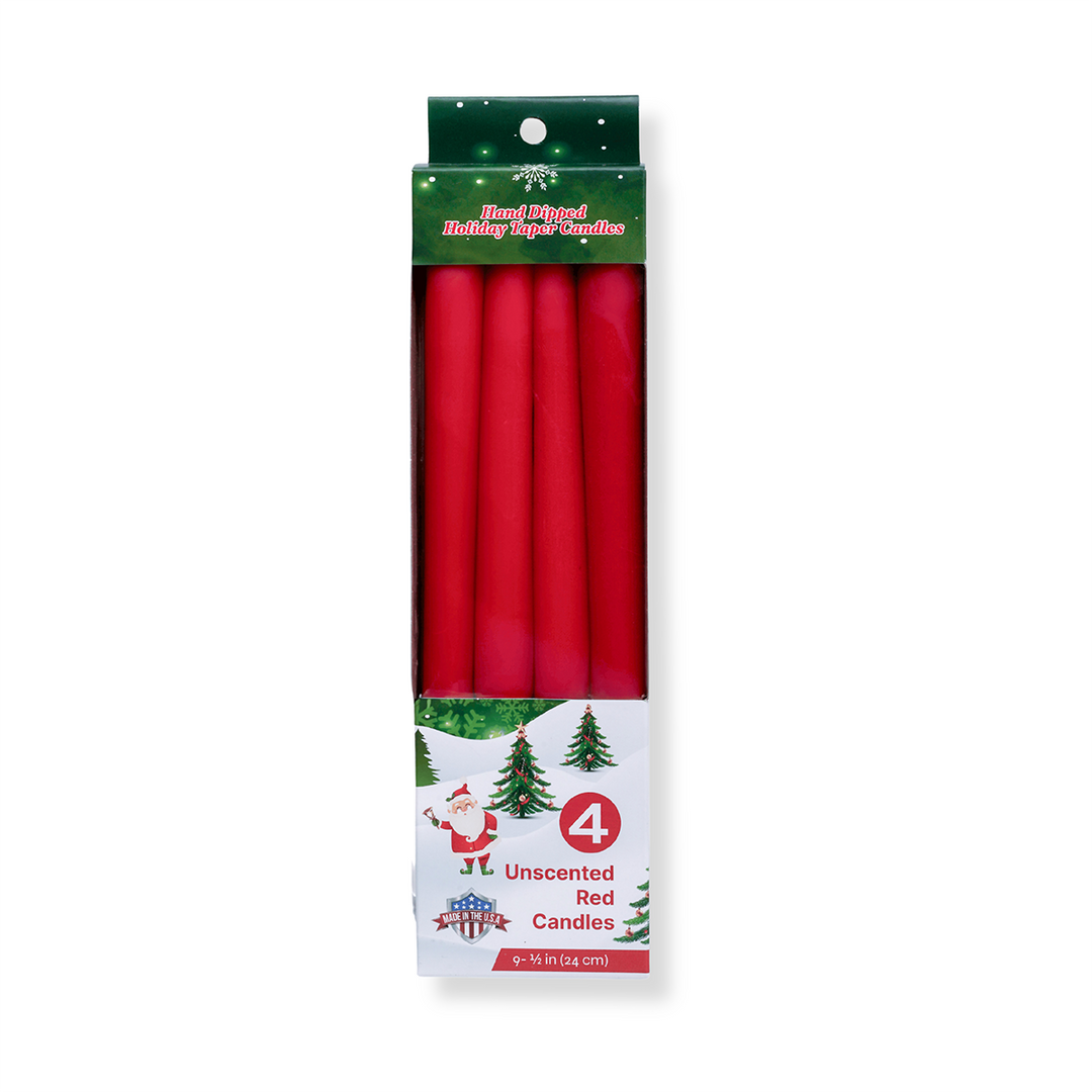 10" Red Christmas Taper Candles  - 4 Pack