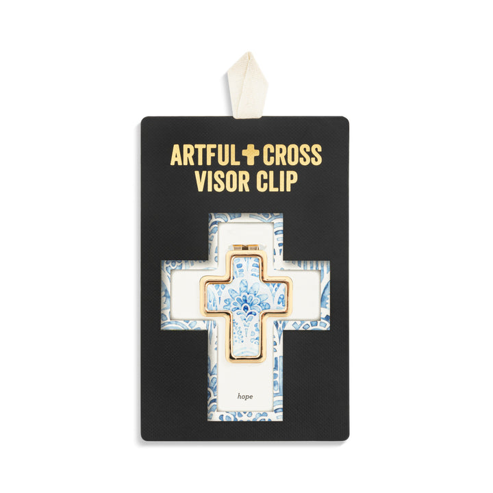 Artful Cross Hope Visor Clip Blue Willow Design