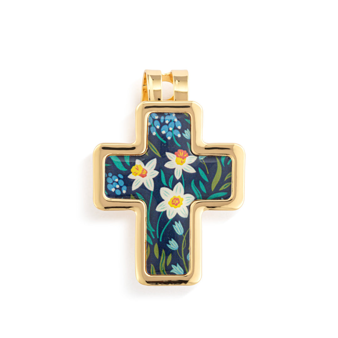 Artful Cross Blessed Visor Clip - Navy Floral