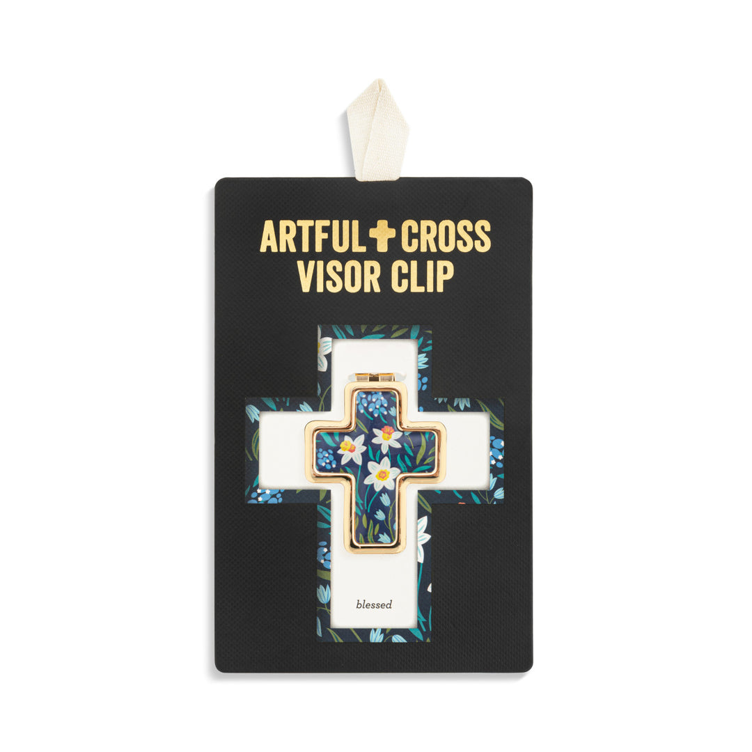 Artful Cross Blessed Visor Clip - Navy Floral