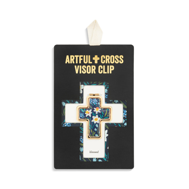 Artful Cross Blessed Visor Clip - Navy Floral