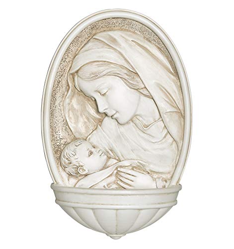 8" Madonna and Child Holy Water Font - White