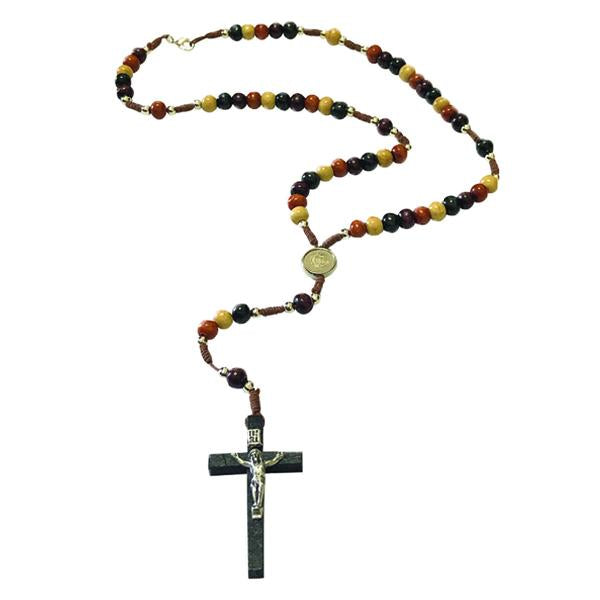 Multicolor Wooden Beads Rosary with Black Wood Crucifix