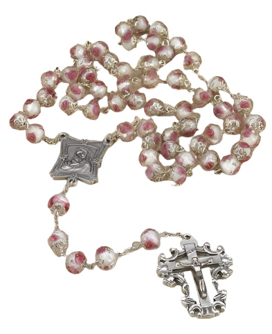 8MM White Crystal Rose Rosary