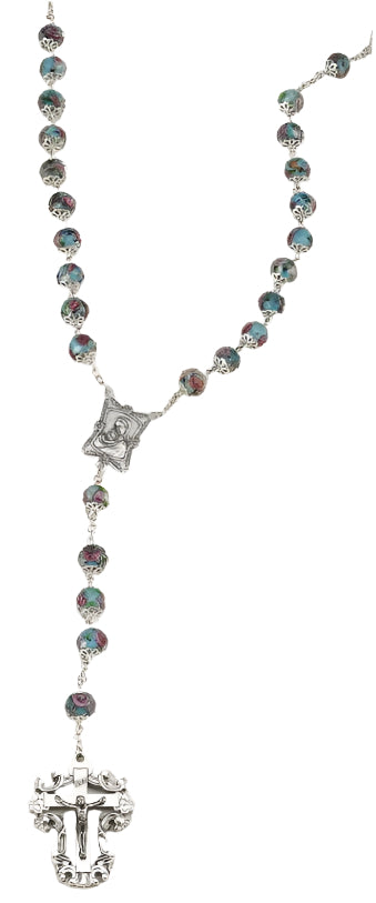 8MM Light Blue Crystal Rose Rosary