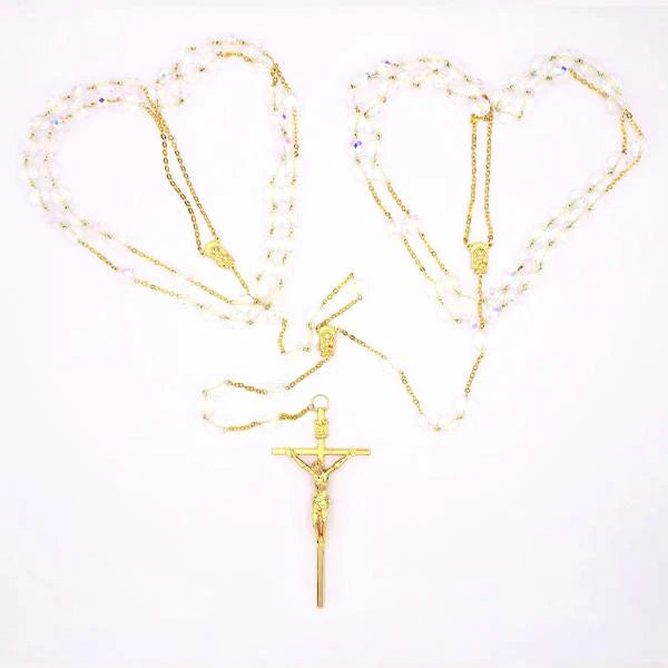 10mm Crystal Bead and Gold-tone Wedding Lasso Rosary