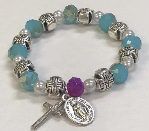 Child's Size Dusty Blue Glass Stretch Bracelet