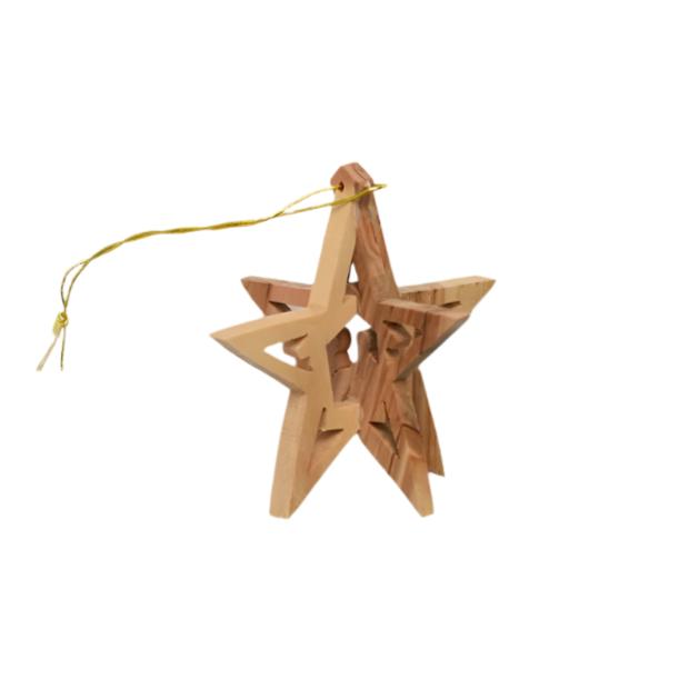 Olive Wood 3D Star Nativity Ornament