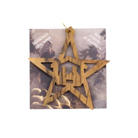 Olive Wood Nativity Star Ornament