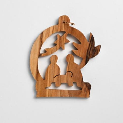 Olive Wood Flight Into Egypt Ornament