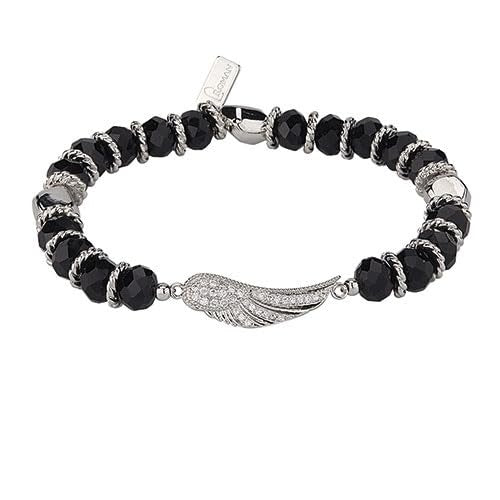 Guardian Angel Silver Tone and Black Stretch Bracelet