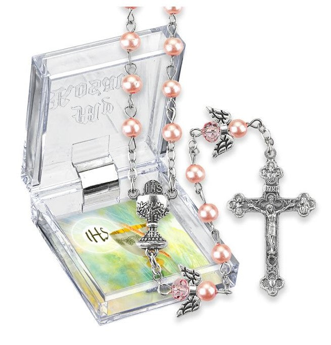 6mm Imitation Pink Pearl Glass Bead Communion Rosary