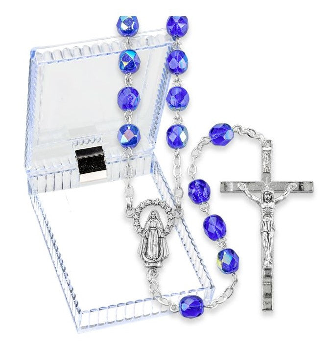 7mm Dark Blue Crystal Aurora Borealis Bead Rosary