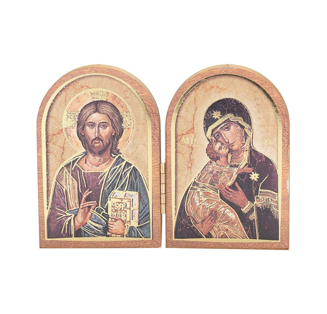 3.5" Christ All Knowing & Our Lady of Vladimir Wooden Diptych