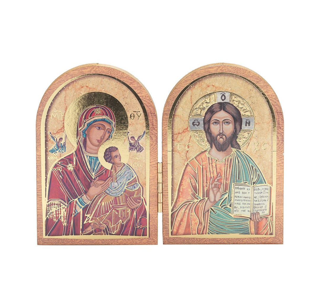 3.5" Our Lady of Passion & Christ The Teacher Wooden Diptych