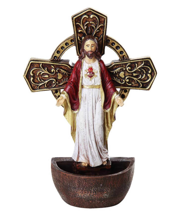 6.75" Sacred Heart of Jesus Holy Water Font