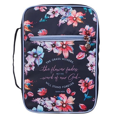 God's Word Stands Forever Navy Floral Nylon Fashion Bible Cover - Isaiah 40:8