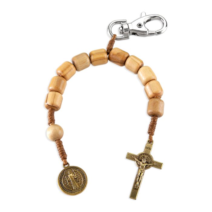 Benedictine Single Decade Olive Wood Rosary with Bronze Medal and Crucifix