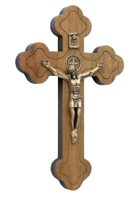 7.5" Large Ornate Wood Crucifix with Antique Gold Corpus
