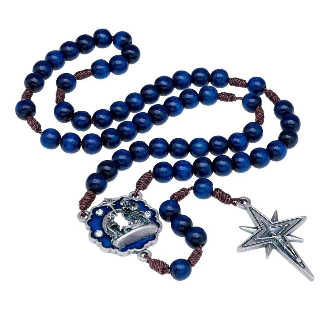 8MM Blue Wood Bead Nativity Rosary