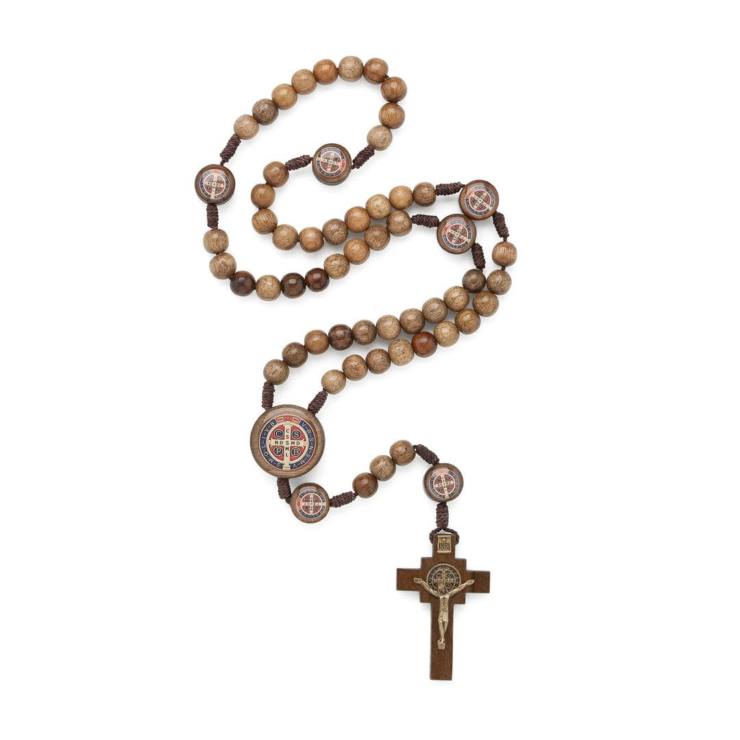 St. Benedict Wood Rosary on Cord