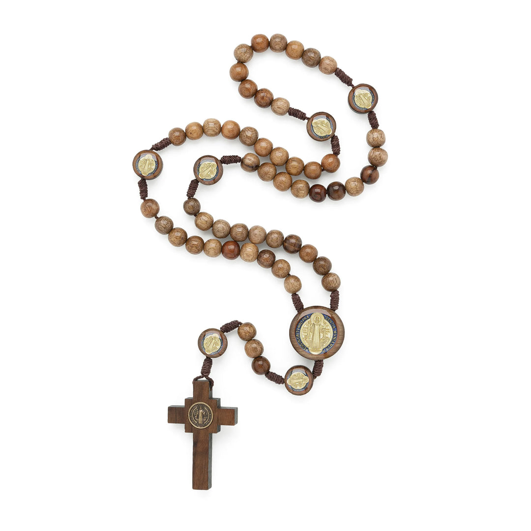 St. Benedict Wood Rosary on Cord