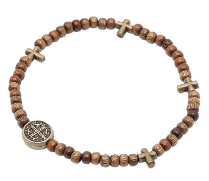 Wood St. Benedict Mini-Rosary Bracelet