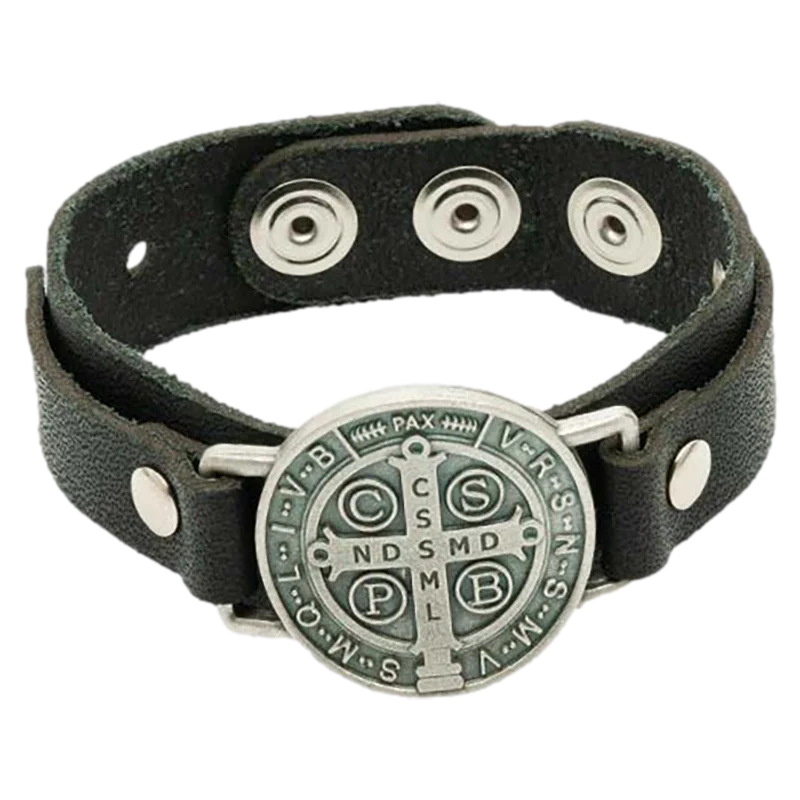 Men's St. Benedict Leather Bracelet - Black