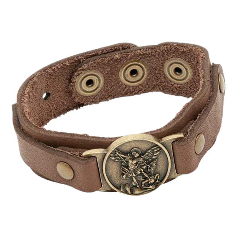 Men's St. Michael Leather Bracelet - Brown