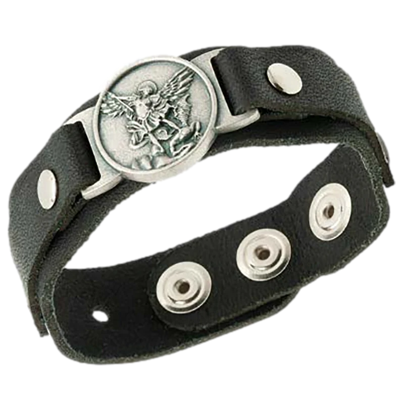 Men's St. Michael Leather Bracelet - Black