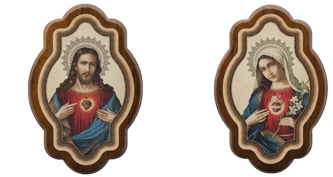 5" Sacred and Immaculate Heart Wood Wall Hangings - Set