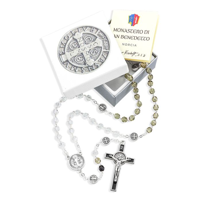 Tri Color Crystal Glass Bead St. Benedict Rosary