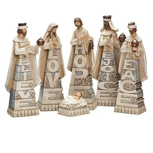 8.25" Nativity Stacked Words Statues Set