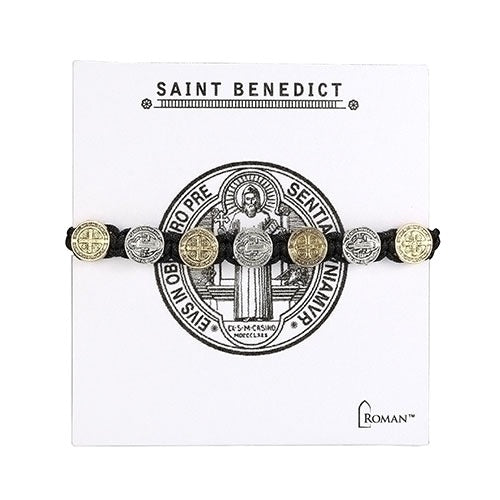 Two Tone St. Benedict Medal Woven Bracelet