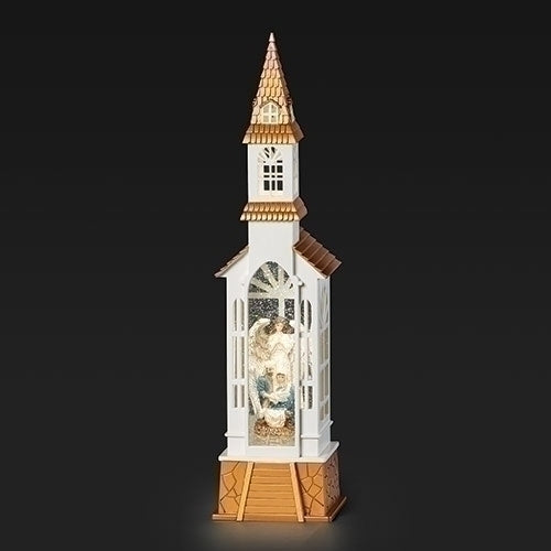 18" Lighted Swirl Church with Nativity Holy Family