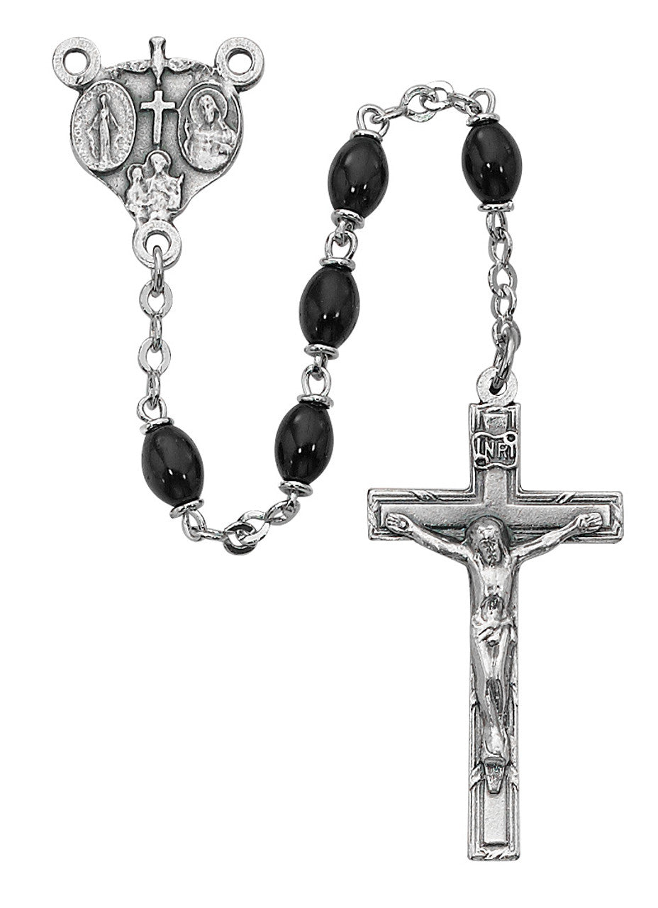 4 x 6mm Black Glass Bead Rosary