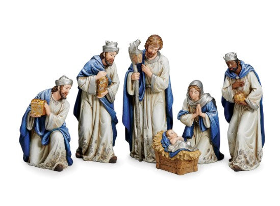 8.25" Midnight Blue & Ivory 6-PC Nativity Set