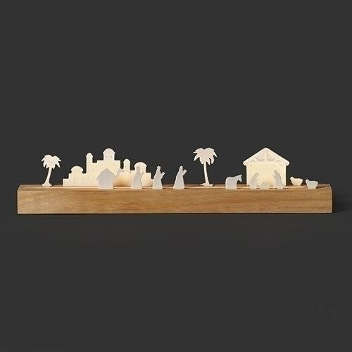 3" Mini Lit 2D Nativity with Wood Base